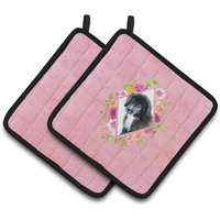 "Caroline's Treasures CK4164PTHD Newfoundland Puppy Pink Flowers Pair of Pot Holders potholders, Multicolor"