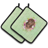 "Caroline's Treasures CK4381PTHD Newfoundland Green Flowers Pair of Pot Holders potholders, Multicolor"