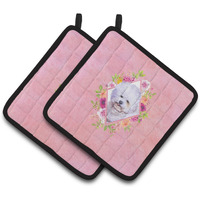 "Caroline's Treasures CK4120PTHD Bichon Fris #2 Pink Flowers Pair of Pot Holders potholders, Multicolor"