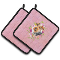 "Caroline's Treasures CK4192PTHD Welsh Terrier Pink Flowers Pair of Pot Holders potholders, Multicolor"