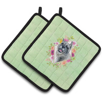 "Caroline's Treasures CK4339PTHD Schnauzer Green Flowers Pair of Pot Holders potholders, Multicolor"