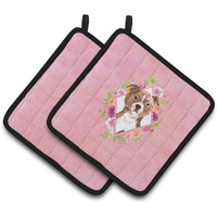 "Caroline's Treasures CK4208PTHD Staffie Bull Terrier Pink Flowers Pair of Pot Holders potholders, Multicolor"