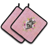 "Caroline's Treasures CK4214PTHD Scottish Terrier Pink Flowers Pair of Pot Holders potholders, Multicolor"