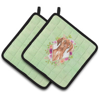 "Caroline's Treasures CK4392PTHD Vizsla Green Flowers Pair of Pot Holders potholders, Multicolor"