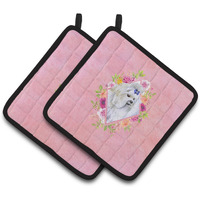 "Caroline's Treasures CK4159PTHD Maltese Pink Flowers Pair of Pot Holders potholders, Multicolor"