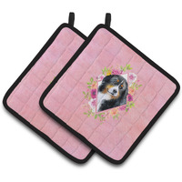 "Caroline's Treasures CK4118PTHD Bernese Mountain Dog Pink Flowers Pair of Pot Holders potholders, Multicolor"