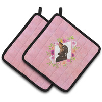 "Caroline's Treasures CK4262PTHD Black and Tan Dachshund Pink Flowers Pair of Pot Holders potholders, Multicolor"