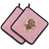 "Caroline's Treasures CK4228PTHD Labradoodle Pink Flowers Pair of Pot Holders potholders, Multicolor"