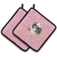 "Caroline's Treasures CK4165PTHD Papillon Pink Flowers Pair of Pot Holders potholders, Multicolor"