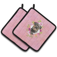"Caroline's Treasures CK4217PTHD Rottweiler Pink Flowers Pair of Pot Holders potholders, Multicolor"