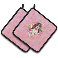 "Caroline's Treasures CK4252PTHD Brown Parti Cocker Spaniel Pink Flowers Pair of Pot Holders potholders, Multicolor"
