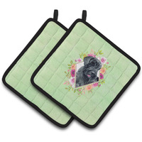 "Caroline's Treasures CK4338PTHD Giant Schnauzer Green Flowers Pair of Pot Holders potholders, Multicolor"