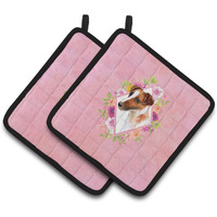 "Caroline's Treasures CK4141PTHD Jack Russell Terrier Pink Flowers Pair of Pot Holders potholders, Multicolor"