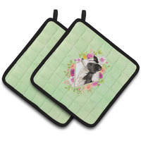 "Caroline's Treasures CK4418PTHD Border Collie Green Flowers Pair of Pot Holders potholders, Multicolor"