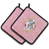 "Caroline's Treasures CK4137PTHD Dalmatian Pink Flowers Pair of Pot Holders potholders, Multicolor"