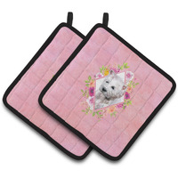 "Caroline's Treasures CK4193PTHD West Highland White Terrier Pink Flowers Pair of Pot Holders potholders, Multicolor"