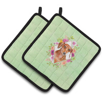 "Caroline's Treasures CK4295PTHD Dachshund Red #2 Green Flowers Pair of Pot Holders potholders, Multicolor"