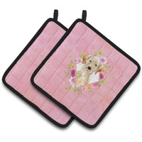 "Caroline's Treasures CK4227PTHD Yellow Lab Pink Flowers Pair of Pot Holders potholders, Multicolor"