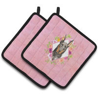 "Caroline's Treasures CK4241PTHD Doberman Pinsher Pink Flowers Pair of Pot Holders potholders, Multicolor"