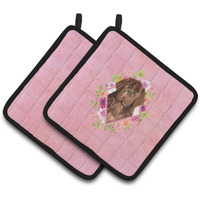 "Caroline's Treasures CK4221PTHD Newfoundland Pink Flowers Pair of Pot Holders potholders, Multicolor"