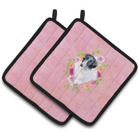 "Caroline's Treasures CK4122PTHD Borzoi Pink Flowers Pair of Pot Holders potholders, Multicolor"