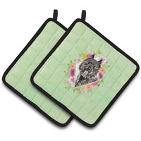 "Caroline's Treasures CK4416PTHD Bouvier des Flandres Green Flowers Pair of Pot Holders potholders, Multicolor"