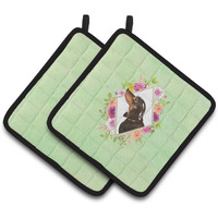 "Caroline's Treasures CK4422PTHD Black and Tan Dachshund Green Flowers Pair of Pot Holders potholders, Multicolor"