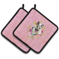 "Caroline's Treasures CK4139PTHD Eastern German Shepherd Pink Flowers Pair of Pot Holders potholders, Multicolor"
