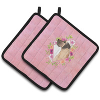 "Caroline's Treasures CK4234PTHD Fawn Dane Pink Flowers Pair of Pot Holders potholders, Multicolor"