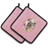 "Caroline's Treasures CK4130PTHD Chinese Crested Pink Flowers Pair of Pot Holders potholders, Multicolor"