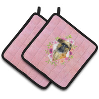 "Caroline's Treasures CK4123PTHD Brussels Griffon Pink Flowers Pair of Pot Holders potholders, Multicolor"