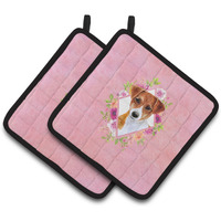 "Caroline's Treasures CK4156PTHD Jack Russell Terrier #2 Pink Flowers Pair of Pot Holders potholders, Multicolor"