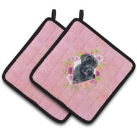 "Caroline's Treasures CK4178PTHD Giant Schnauzer Pink Flowers Pair of Pot Holders potholders, Multicolor"