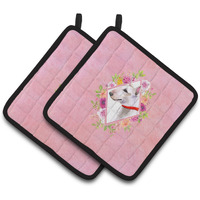 "Caroline's Treasures CK4124PTHD Bull Terrier Pink Flowers Pair of Pot Holders potholders, Multicolor"