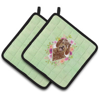 "Caroline's Treasures CK4388PTHD Labradoodle Green Flowers Pair of Pot Holders potholders, Multicolor"