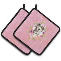 "Caroline's Treasures CK4249PTHD Catahoula Leopard Dog Pink Flowers Pair of Pot Holders potholders, Multicolor"