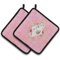 "Caroline's Treasures CK4200PTHD White Standard Poodle Pink Flowers Pair of Pot Holders potholders, Multicolor"