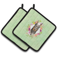 "Caroline's Treasures CK4401PTHD Doberman Pinsher Green Flowers Pair of Pot Holders potholders, Multicolor"
