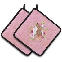 "Caroline's Treasures CK4207PTHD Dachshund Pink Flowers Pair of Pot Holders potholders, Multicolor"