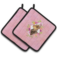 "Caroline's Treasures CK4138PTHD Doberman Pinscher Pink Flowers Pair of Pot Holders potholders, Multicolor"