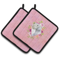 "Caroline's Treasures CK4180PTHD Sealyham Terrier Pink Flowers Pair of Pot Holders potholders, Multicolor"