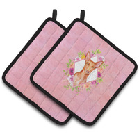 "Caroline's Treasures CK4168PTHD Pharaoh Hound Pink Flowers Pair of Pot Holders potholders, Multicolor"