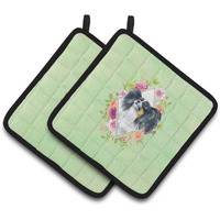 "Caroline's Treasures CK4325PTHD Papillon Green Flowers Pair of Pot Holders potholders, Multicolor"