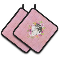 "Caroline's Treasures CK4239PTHD English Pointer Pink Flowers Pair of Pot Holders potholders, Multicolor"
