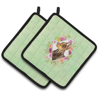 "Caroline's Treasures CK4298PTHD Doberman Pinscher Green Flowers Pair of Pot Holders potholders, Multicolor"