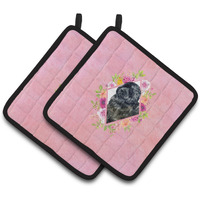 "Caroline's Treasures CK4163PTHD Newfoundland Pink Flowers Pair of Pot Holders potholders, Multicolor"