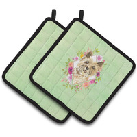 "Caroline's Treasures CK4410PTHD Cairn Terrier Green Flowers Pair of Pot Holders potholders, Multicolor"