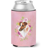 "Caroline's Treasures CK4141CC Jack Russell Terrier Pink Flowers Can or Bottle Hugger cold-beverage-koozies, 12 oz, Multicolor"