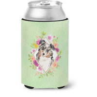 "Caroline's Treasures CK4427CC Australian Shepherd Green Flowers Can or Bottle Hugger cold-beverage-koozies, 12 oz, Multicolor"