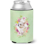 "Caroline's Treasures CK4289CC Chihuahua #2 Green Flowers Can or Bottle Hugger cold-beverage-koozies, 12 oz, Multicolor"